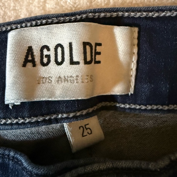 AGOLDE Sophie Skinny Crop Jeans In Claremont Raw Hem Blue Size 25 Made In USA - Picture 11 of 15